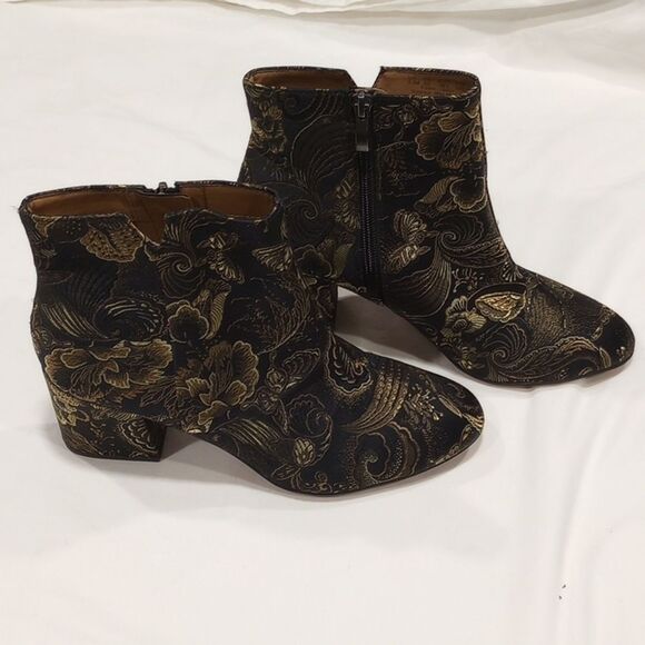 Black and Gold Embroidered Franco Sarto Heeled Boots - Picture 3 of 11